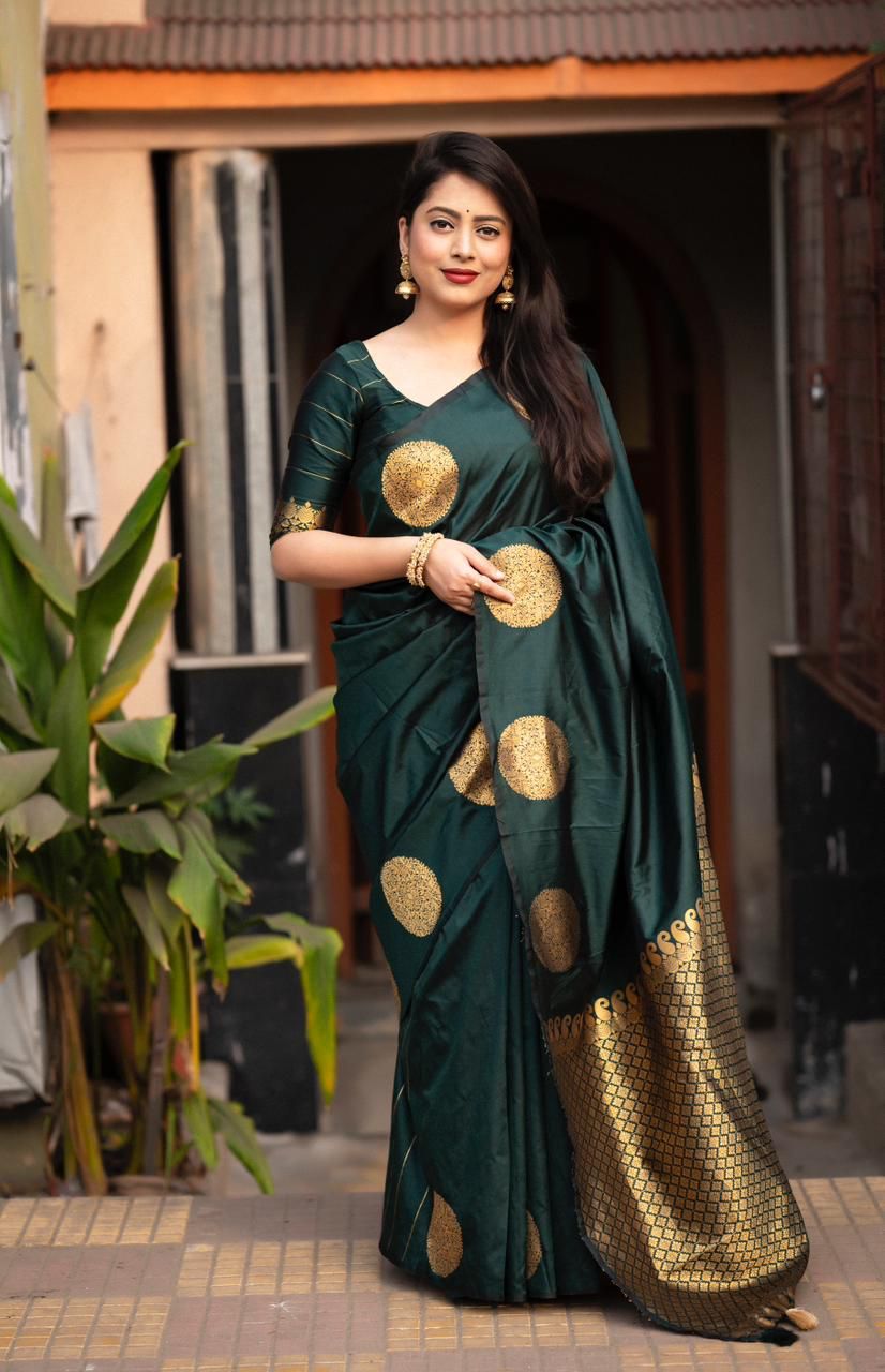 Teal Green Zari Silk Saree